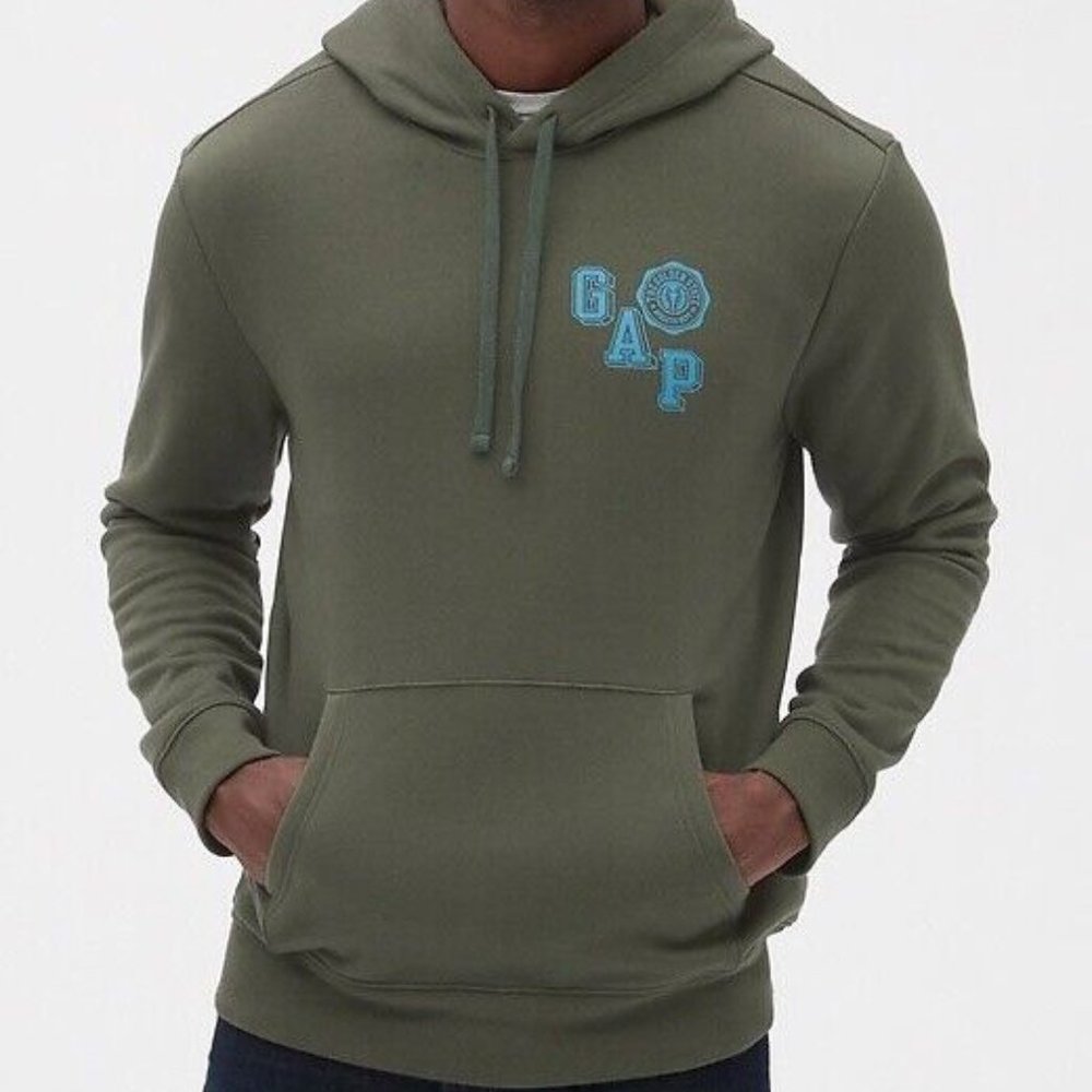NWT GAP Men XL Crest Athletic Logo Pullover Hoodie Sweatshirt Jacket in Green